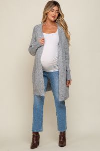 Heather Grey Basic Knit Maternity Cardigan sold by Pinkblush