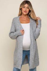 Heather Grey Basic Knit Maternity Cardigan sold by Pinkblush
