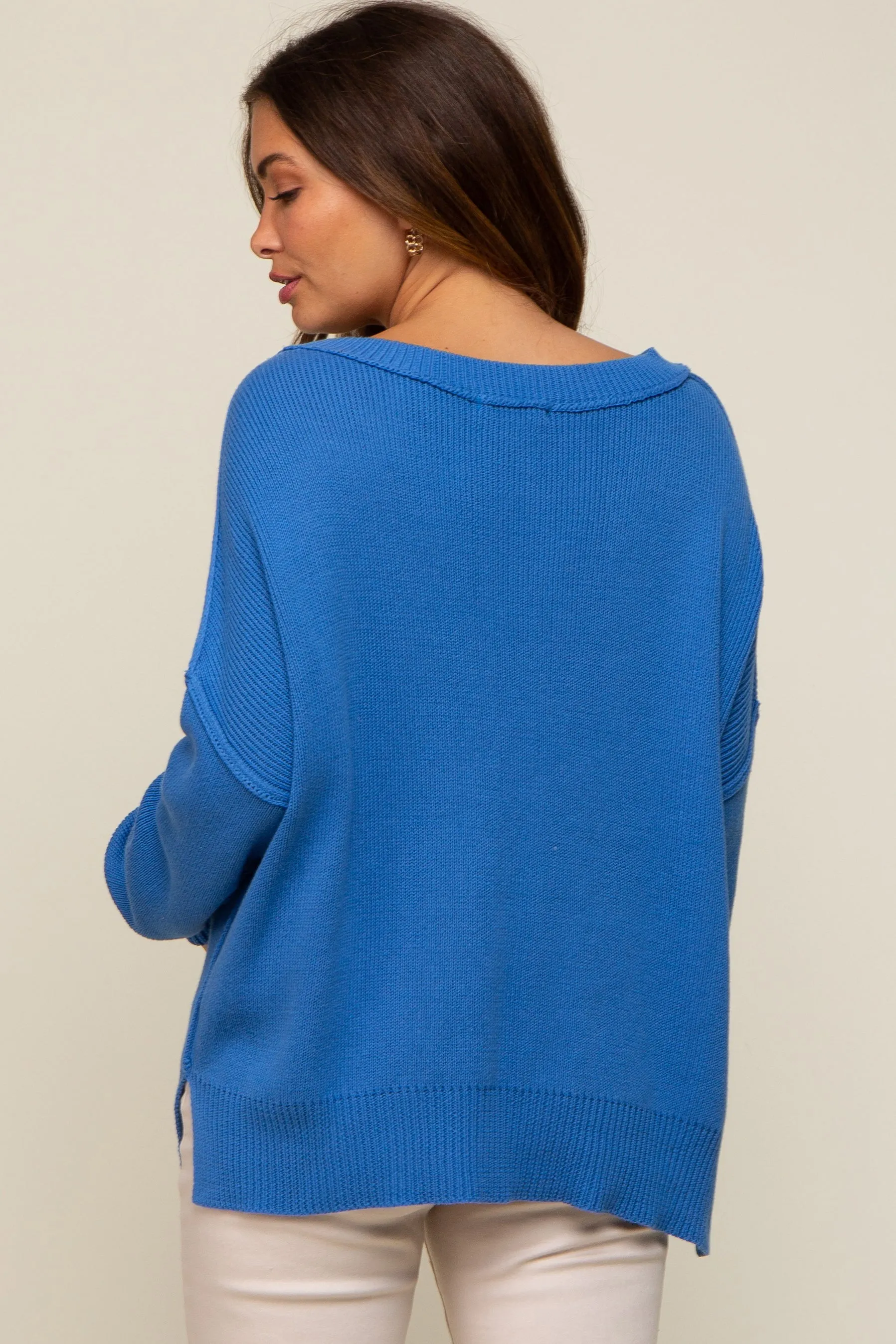 Royal Blue Exposed Seam Side Slit Maternity Sweater sold by Pinkblush product image thumbnail 4