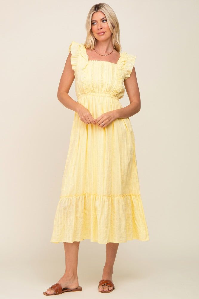 Yellow Lace Pleated Maternity Midi Dress sold by Pinkblush product image thumbnail 6