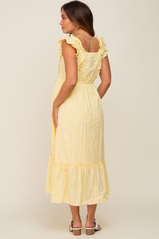 Yellow Lace Pleated Maternity Midi Dress sold by Pinkblush product image thumbnail 3