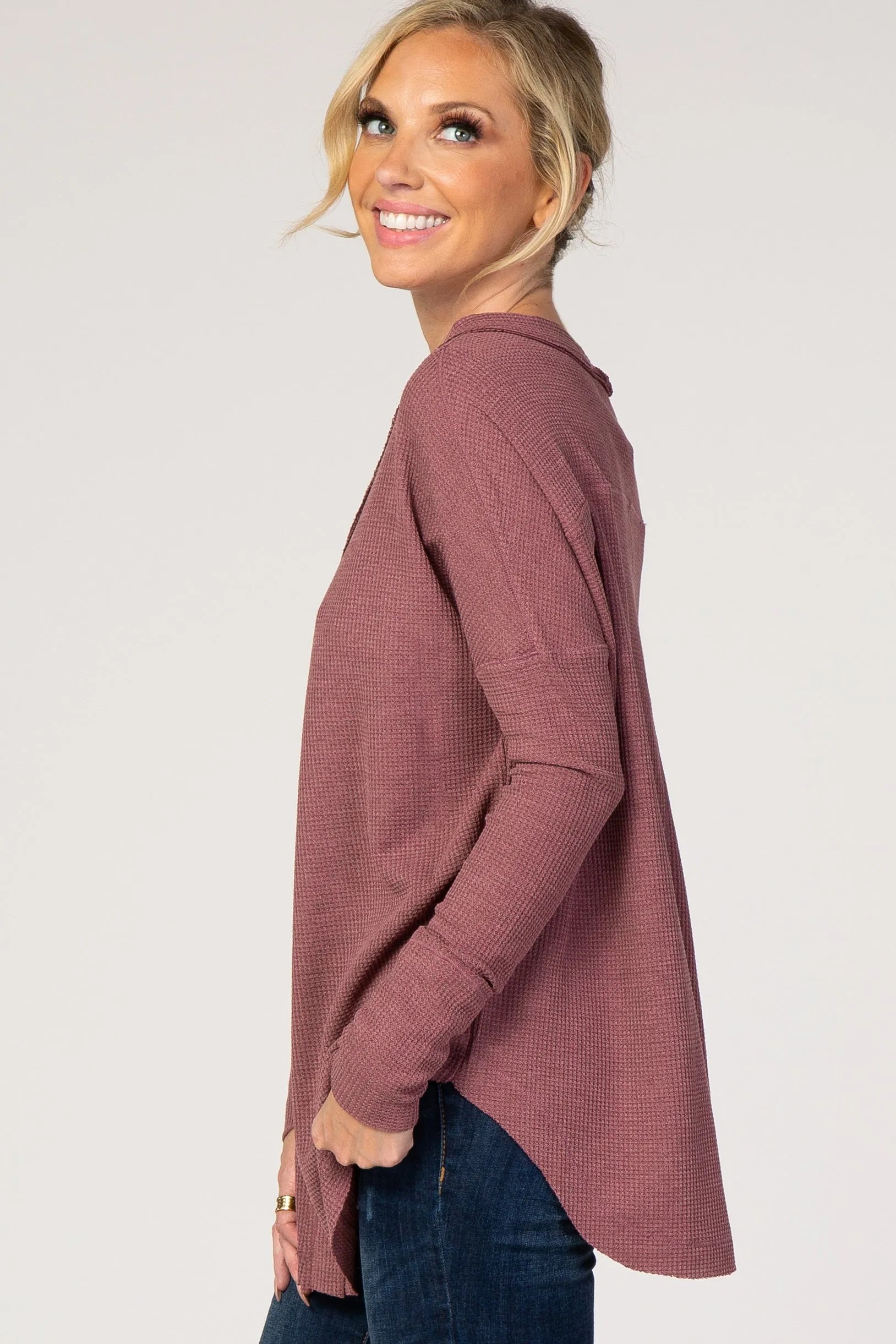 Mauve Waffle Knit Button Front Top sold by Pinkblush product image thumbnail 2