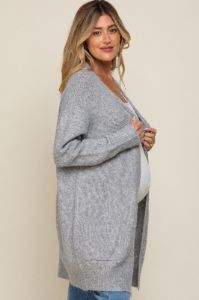 Heather Grey Basic Knit Maternity Cardigan sold by Pinkblush