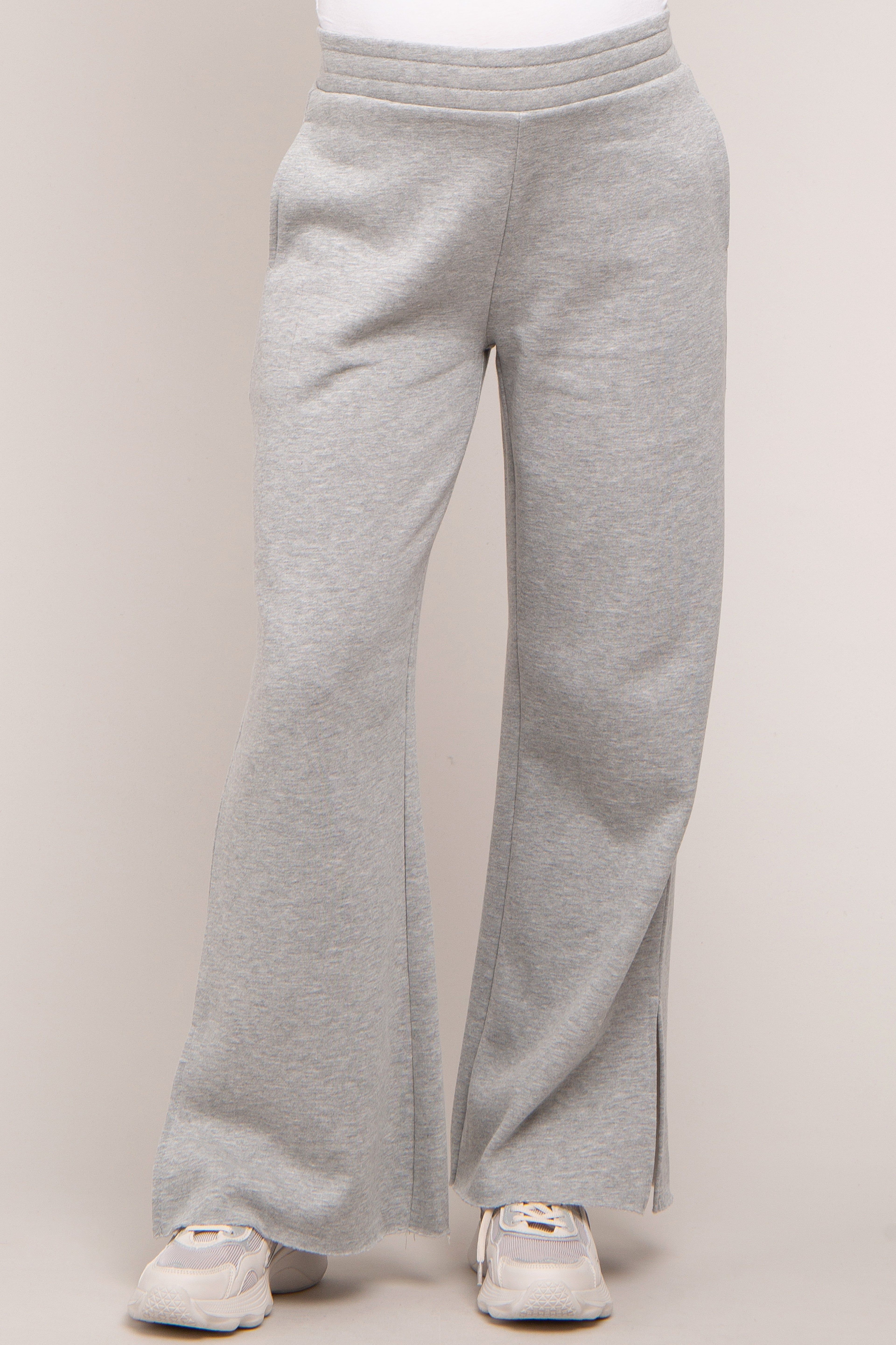 Heather Grey Soft Wide Leg Side Slit Maternity Sweatpants sold by Pinkblush product image thumbnail 3