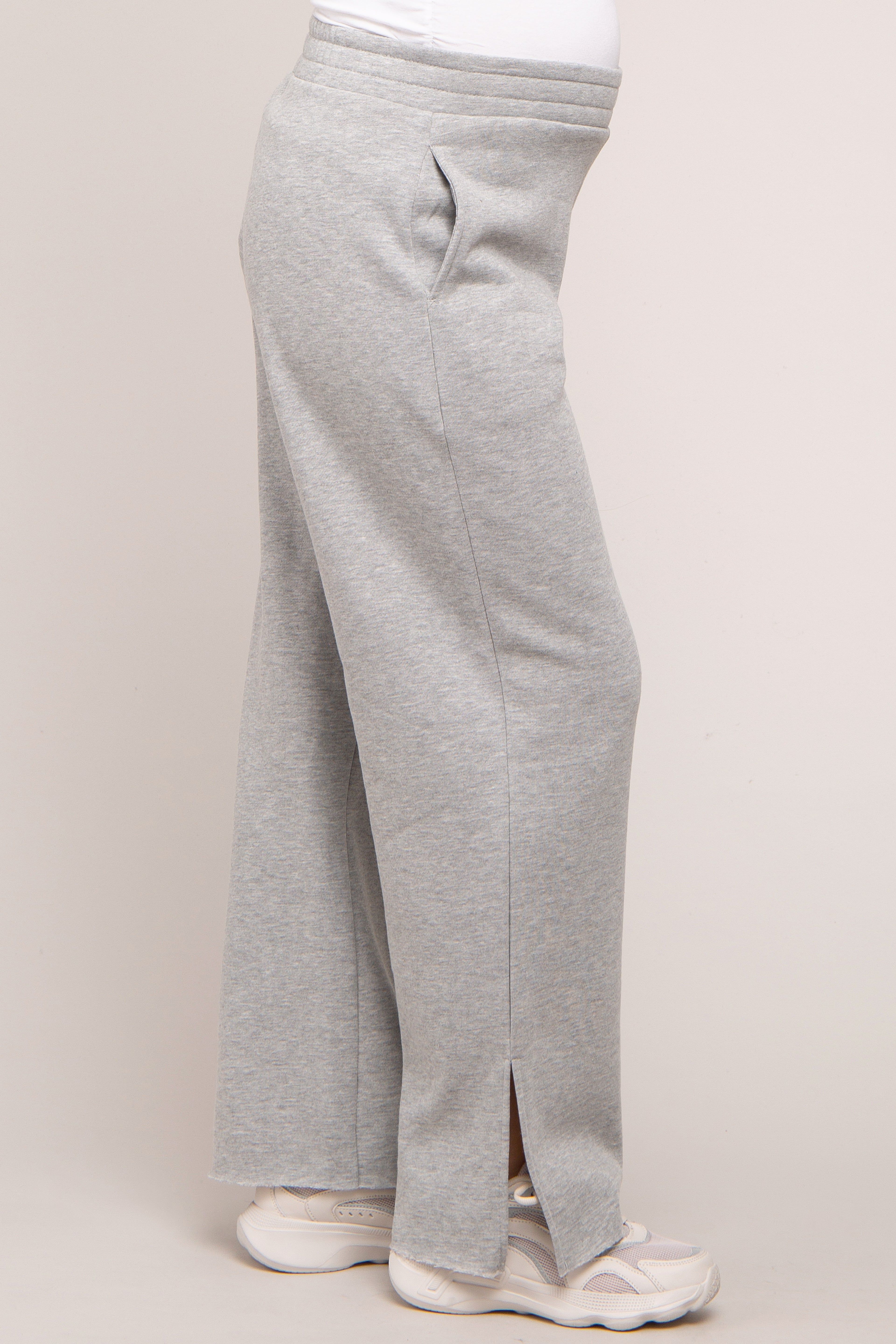 Heather Grey Soft Wide Leg Side Slit Maternity Sweatpants sold by Pinkblush product image thumbnail 4