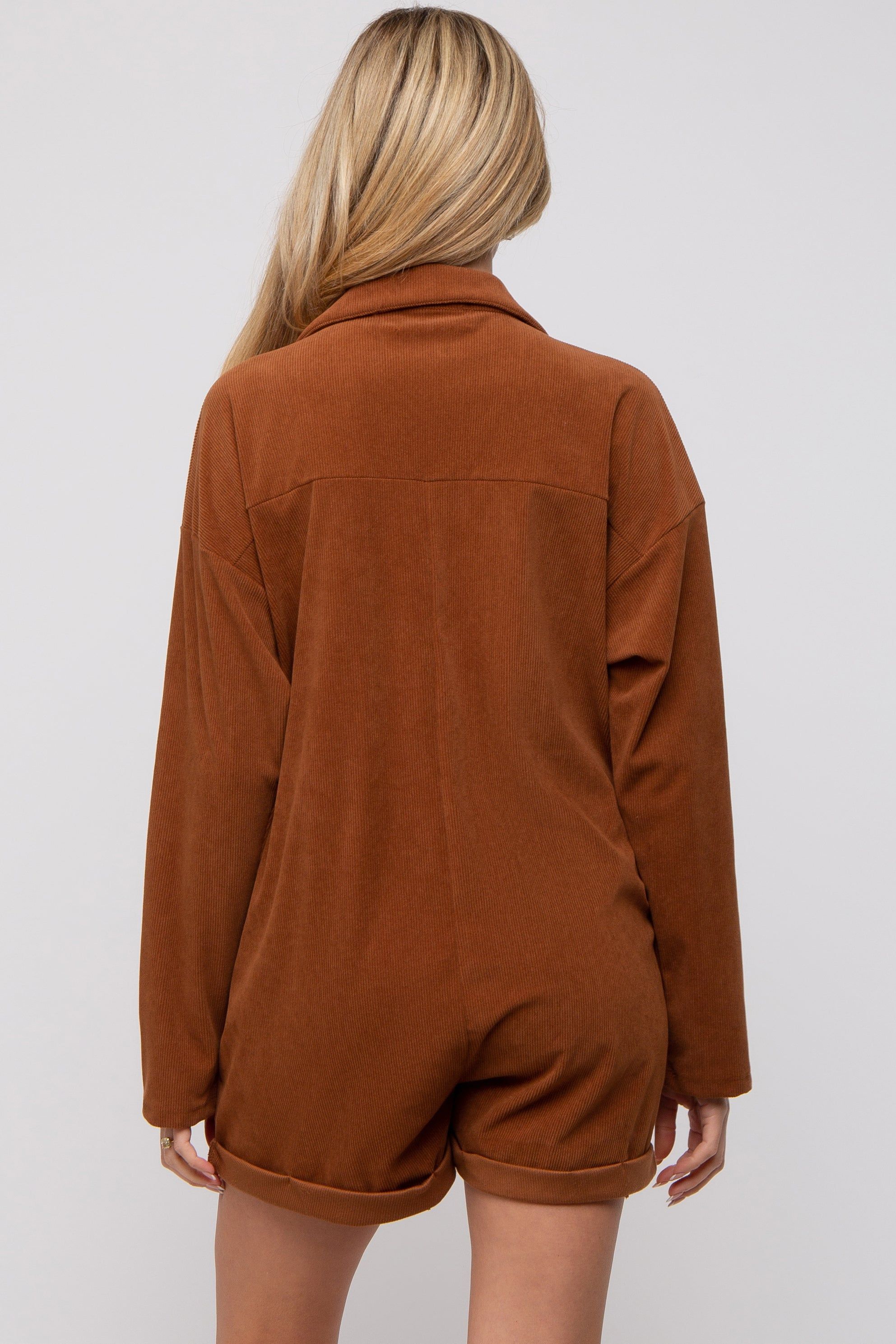 Camel Corduroy Button Up Front Pocket Maternity Romper sold by Pinkblush product image thumbnail 4