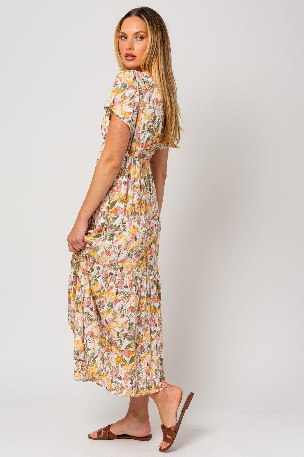 White Floral V-Neck Ruffle Maxi Dress sold by Pinkblush product image thumbnail 2