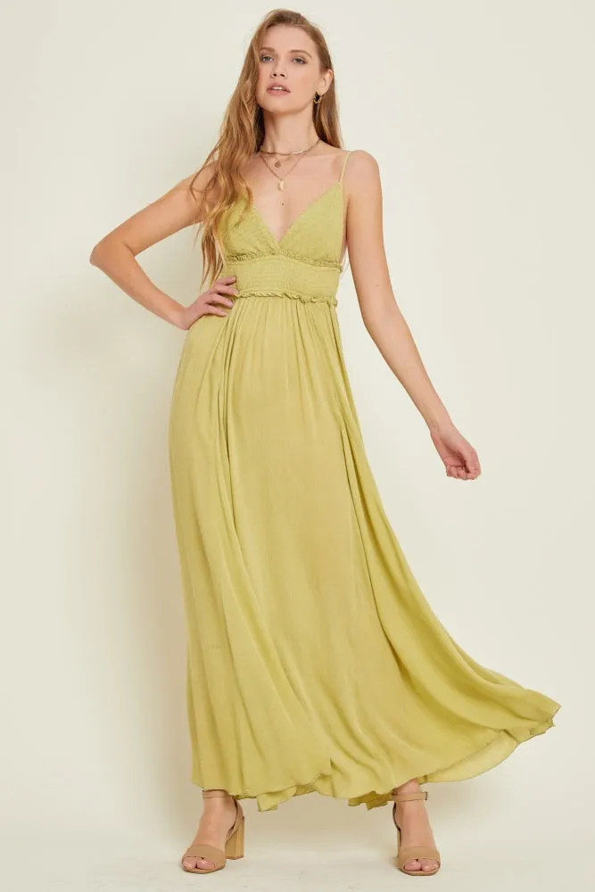 Lime Gauze Maxi Flare Dress sold by Pinkblush
