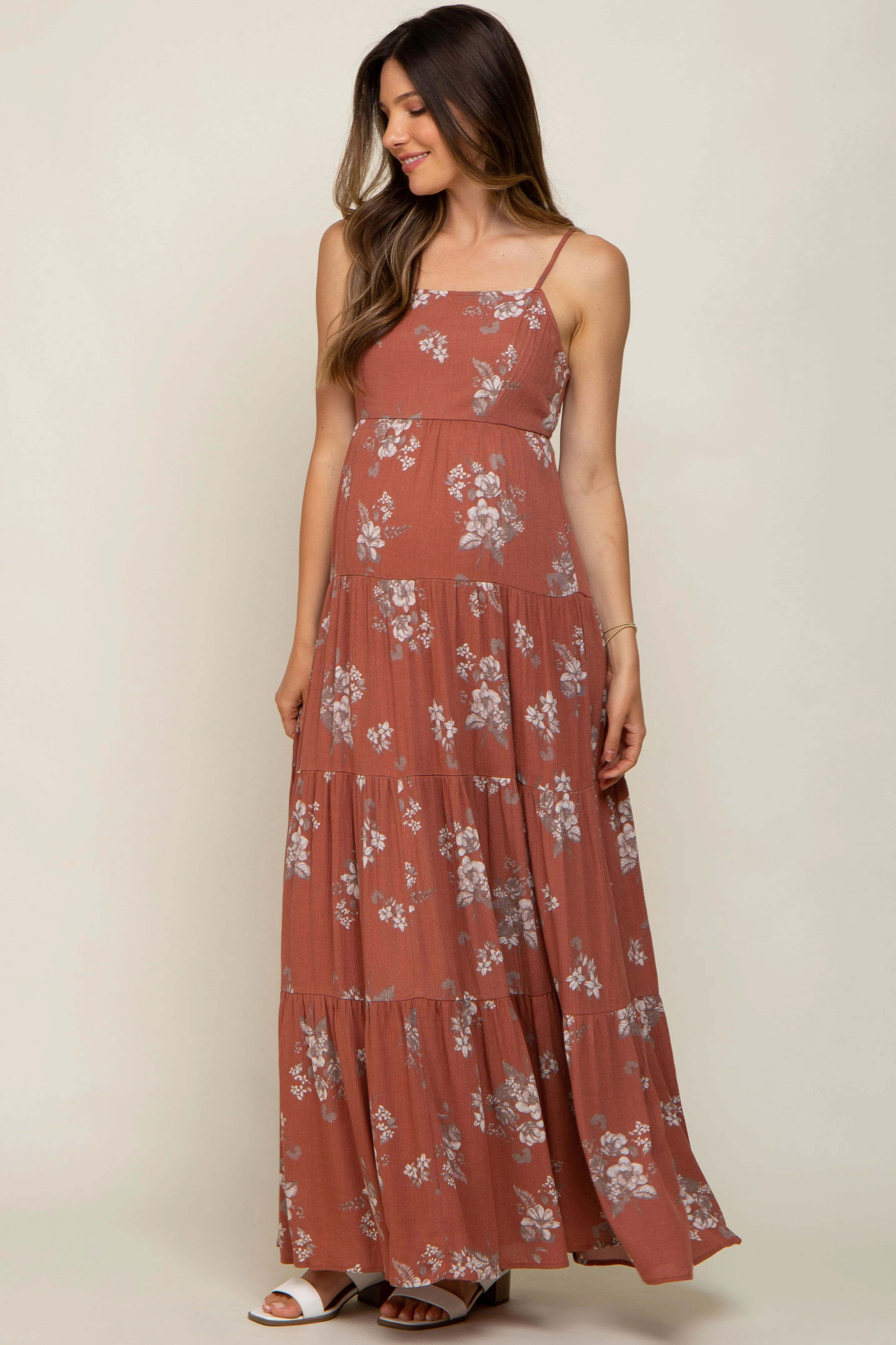 Rust Floral Square Neck Tierde Maternity Maxi Dress sold by Pinkblush product image thumbnail 5