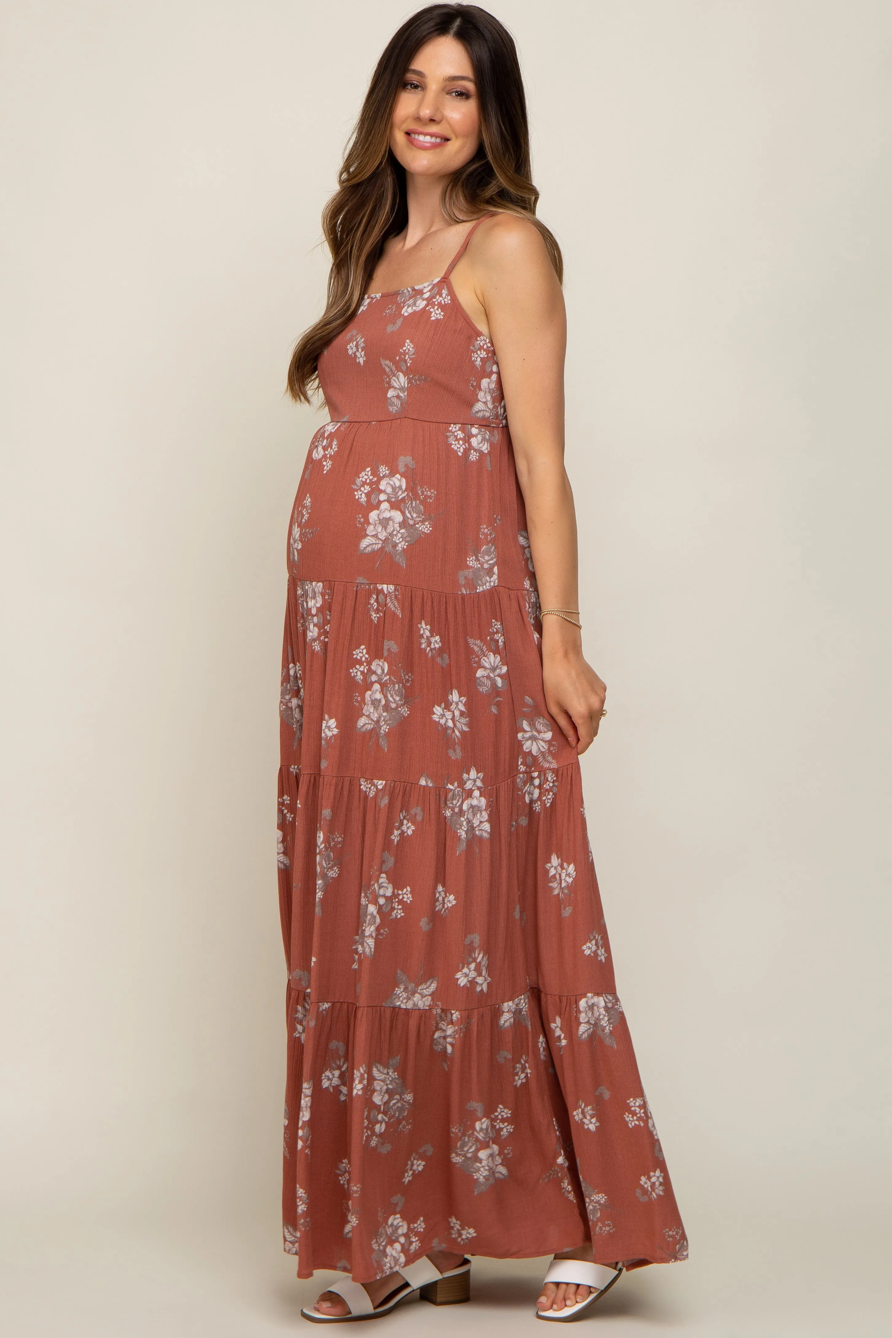Rust Floral Square Neck Tierde Maternity Maxi Dress sold by Pinkblush product image thumbnail 2