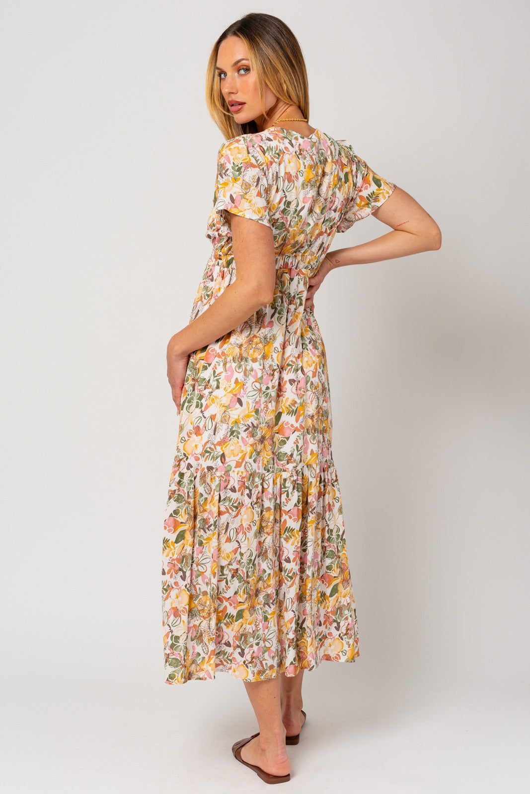 White Floral V-Neck Ruffle Maxi Dress sold by Pinkblush product image thumbnail 3