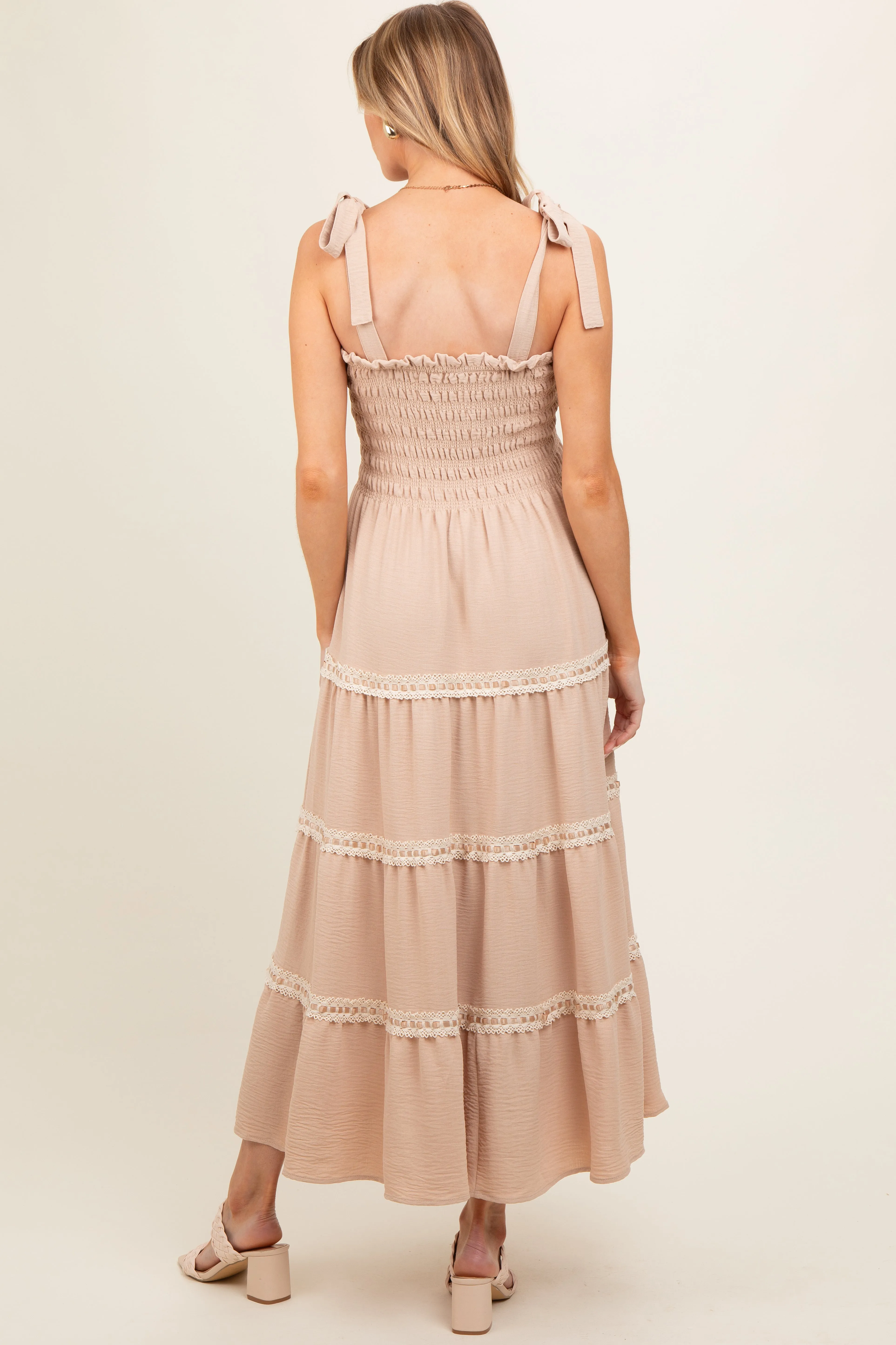 Taupe Smocked Maternity Maxi Dress sold by Pinkblush product image thumbnail 4