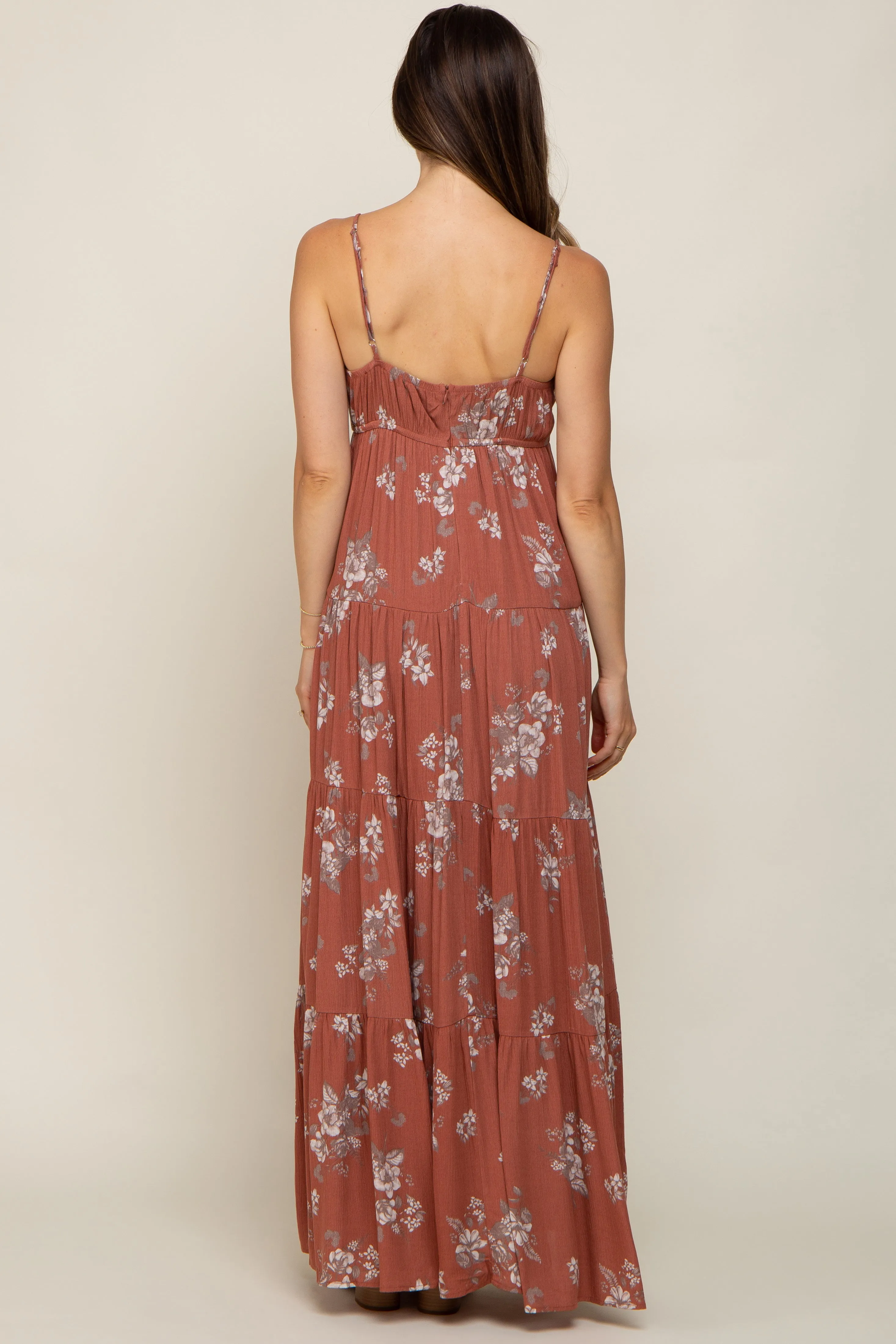 Rust Floral Square Neck Tierde Maternity Maxi Dress sold by Pinkblush product image thumbnail 3