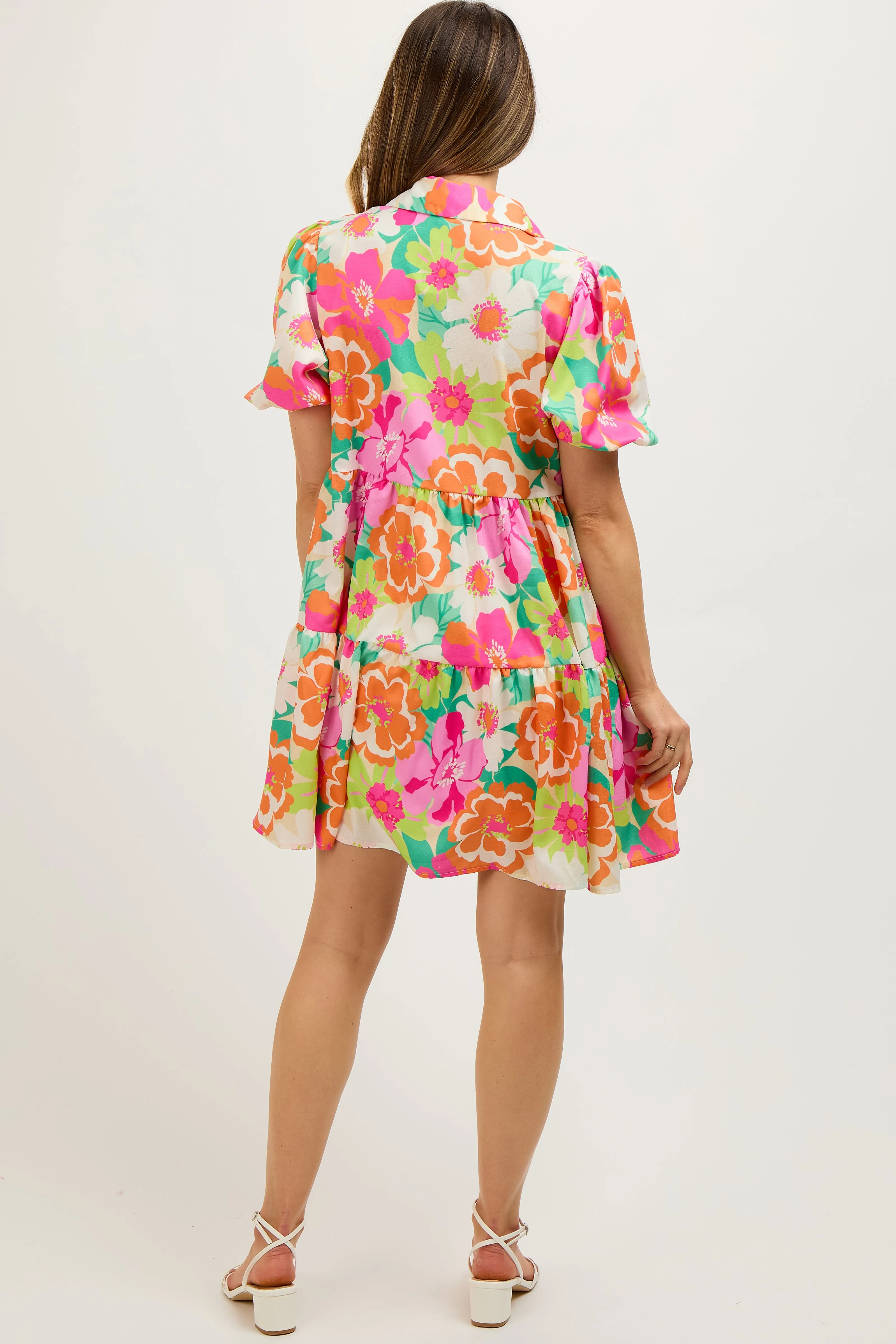 Fuchsia Floral Collared Button Up Tiered Maternity Dress sold by Pinkblush product image thumbnail 4