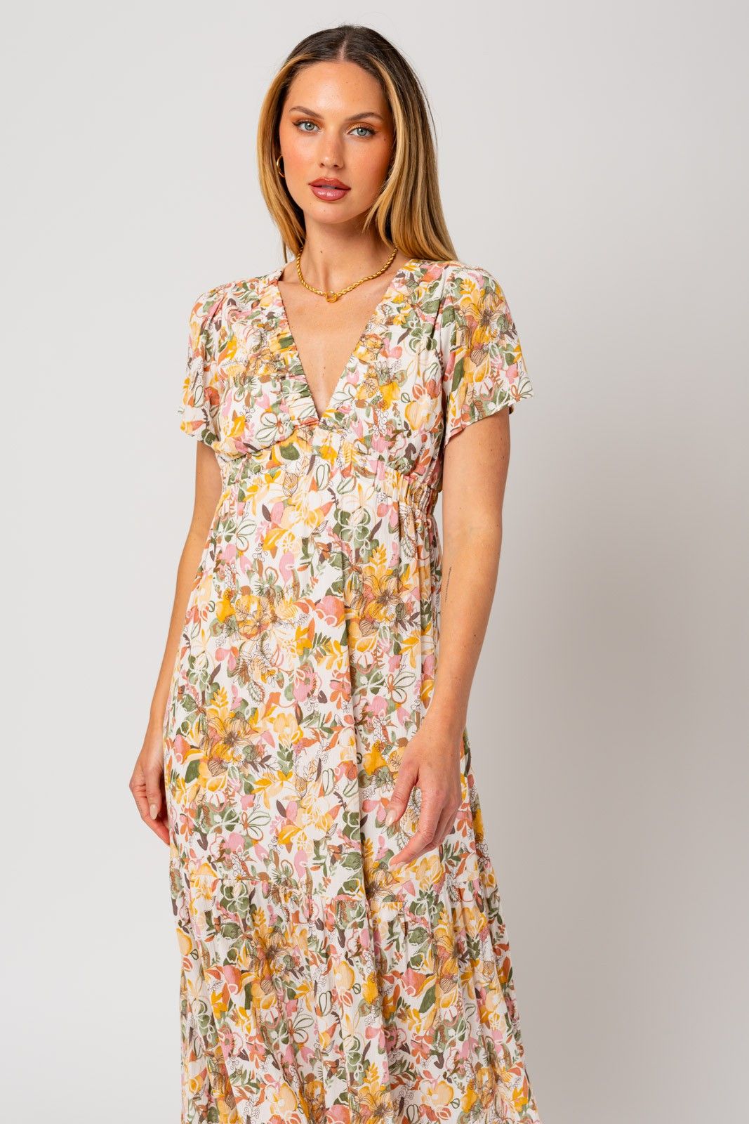 White Floral V-Neck Ruffle Maxi Dress sold by Pinkblush product image thumbnail 4