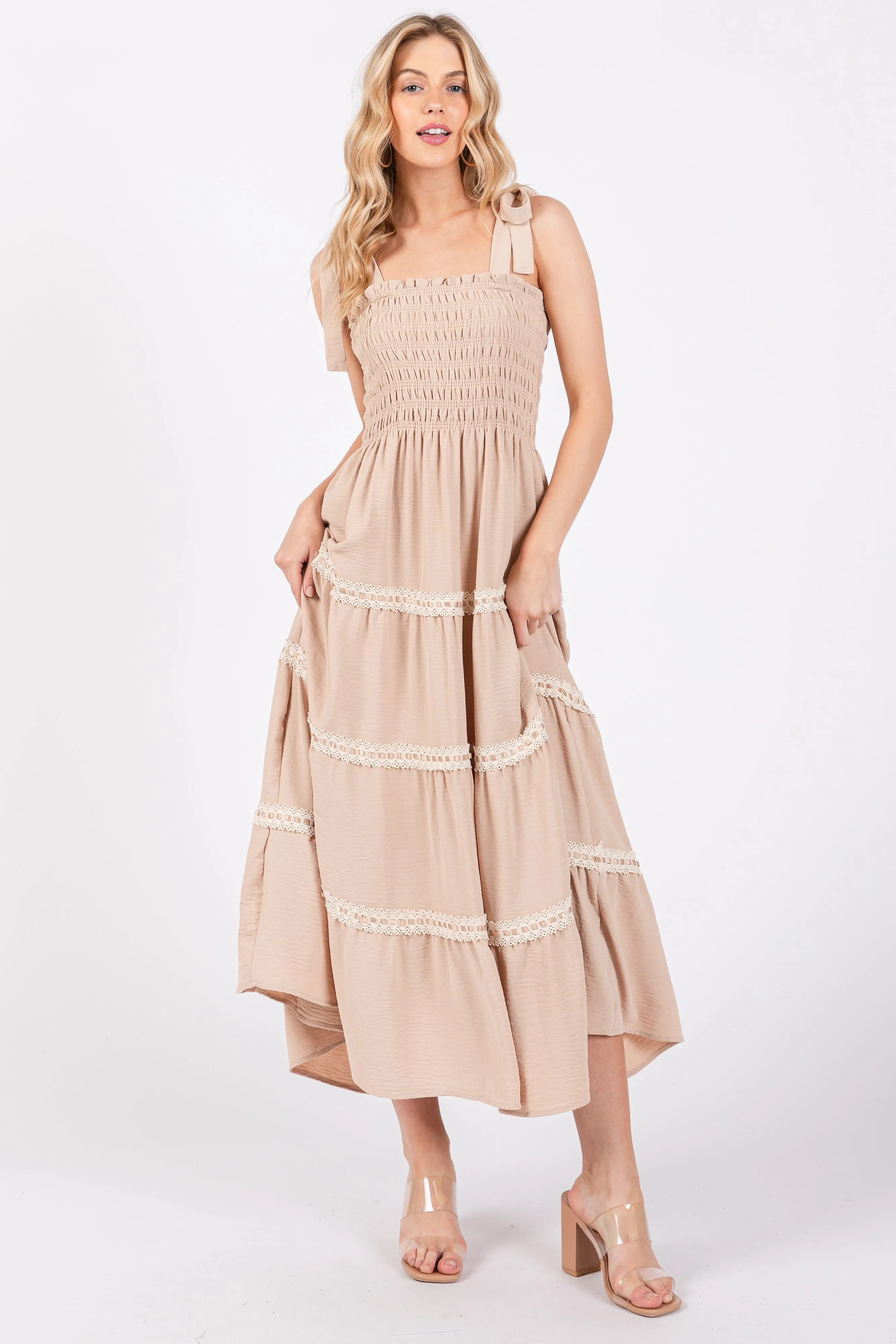 Taupe Smocked Maternity Maxi Dress sold by Pinkblush product image thumbnail 5