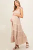 Taupe Smocked Maternity Maxi Dress sold by Pinkblush
