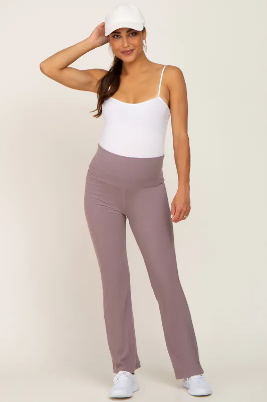 Mocha Ribbed Maternity Flare Pants sold by Pinkblush