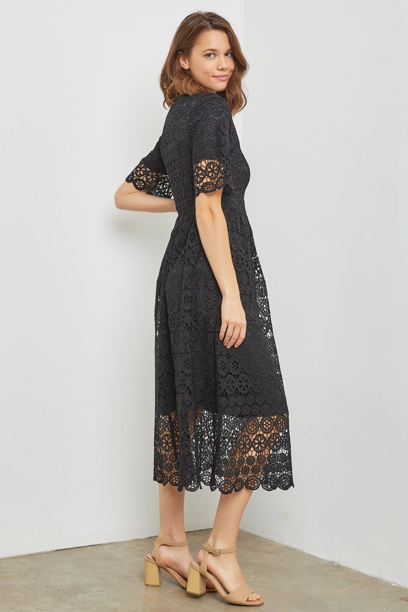 Black Lace Trimmed Midi Dress sold by Pinkblush product image thumbnail 2