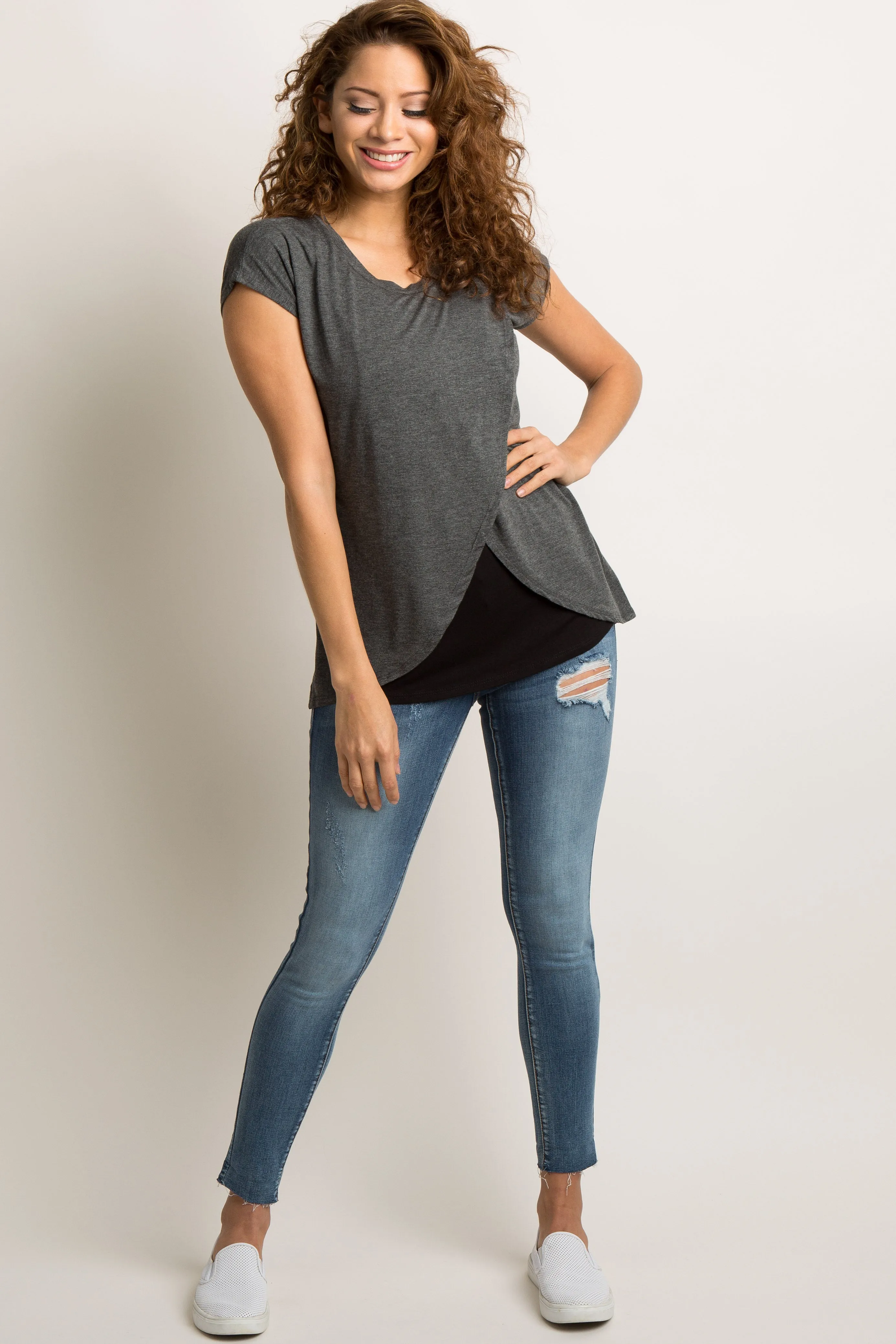 Charcoal Grey Layered Wrap Front Nursing Top sold by Pinkblush product image thumbnail 4