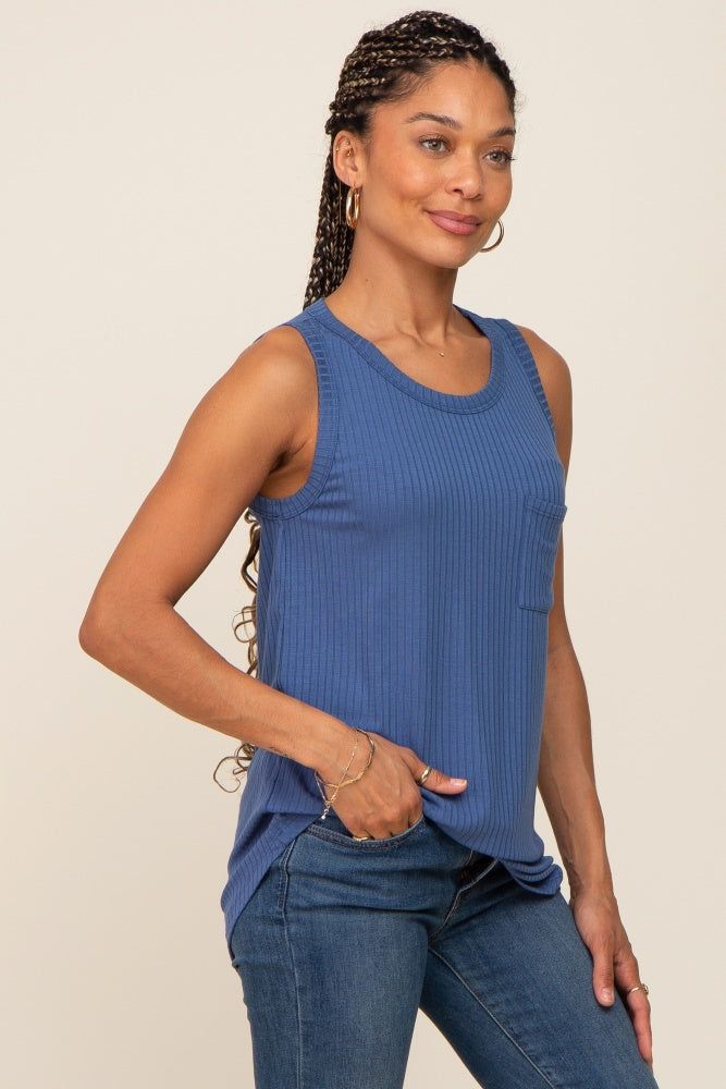 Blue Sleeveless Ribbed Pocked Top sold by Pinkblush product image thumbnail 2