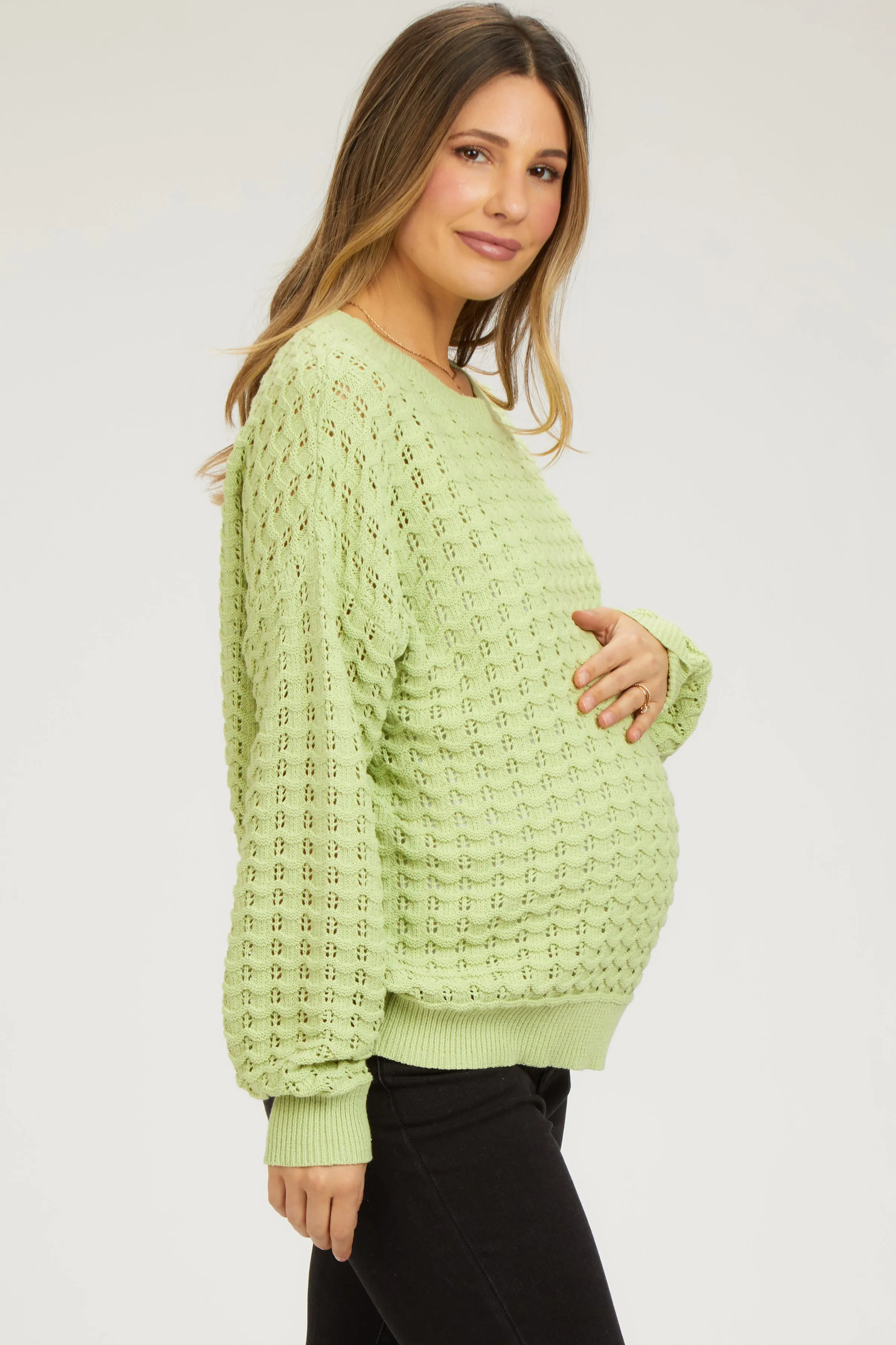 Lime Open Knit Maternity Long Sleeve Top sold by Pinkblush product image thumbnail 2