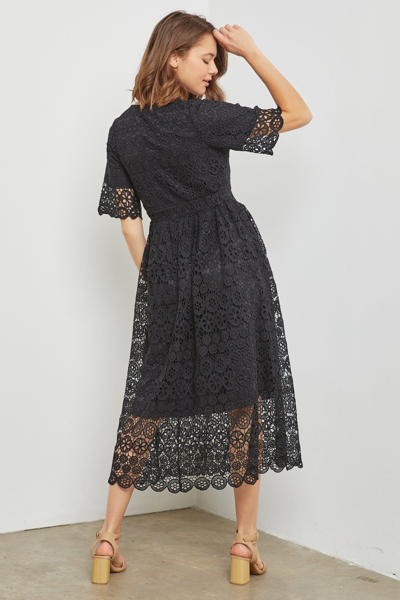 Black Lace Trimmed Midi Dress sold by Pinkblush product image thumbnail 3