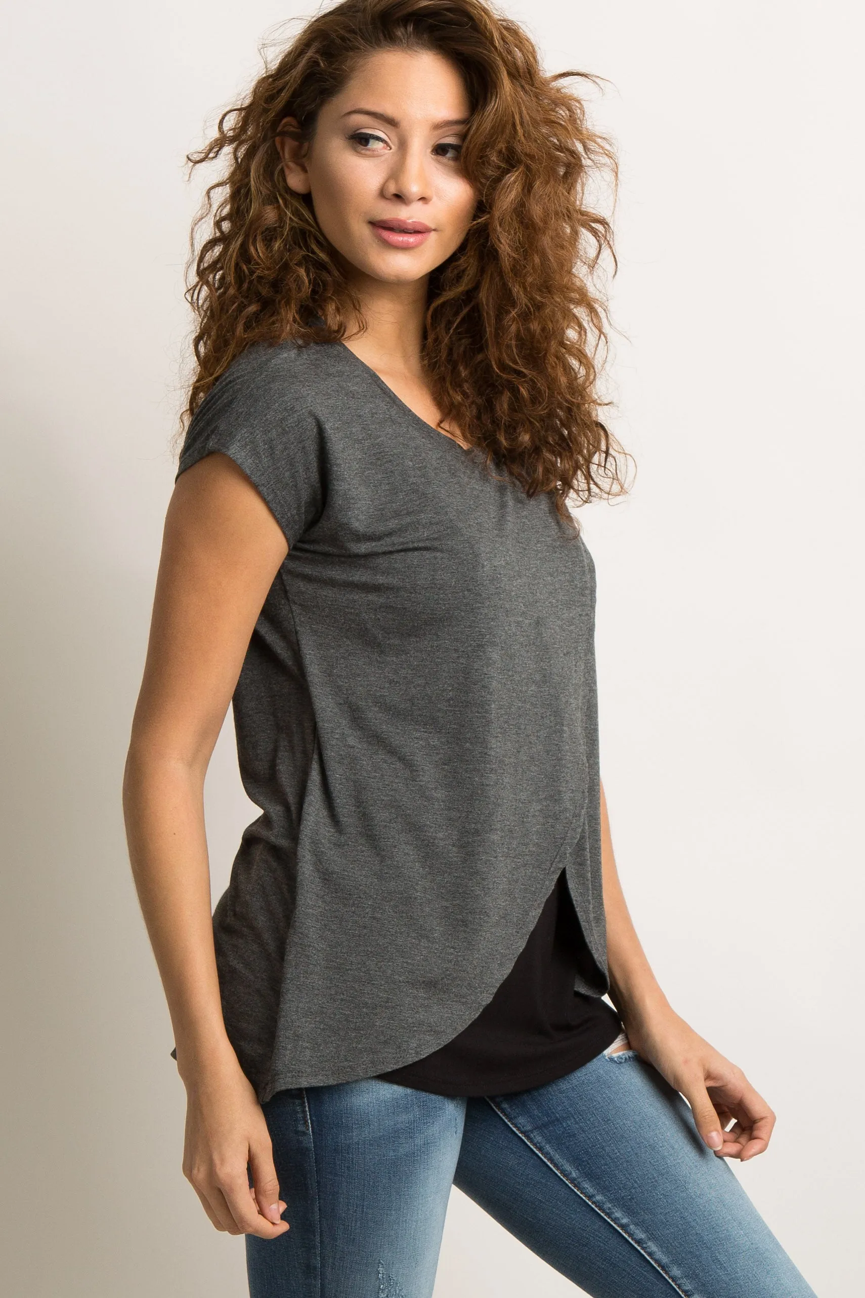 Charcoal Grey Layered Wrap Front Nursing Top sold by Pinkblush product image thumbnail 2