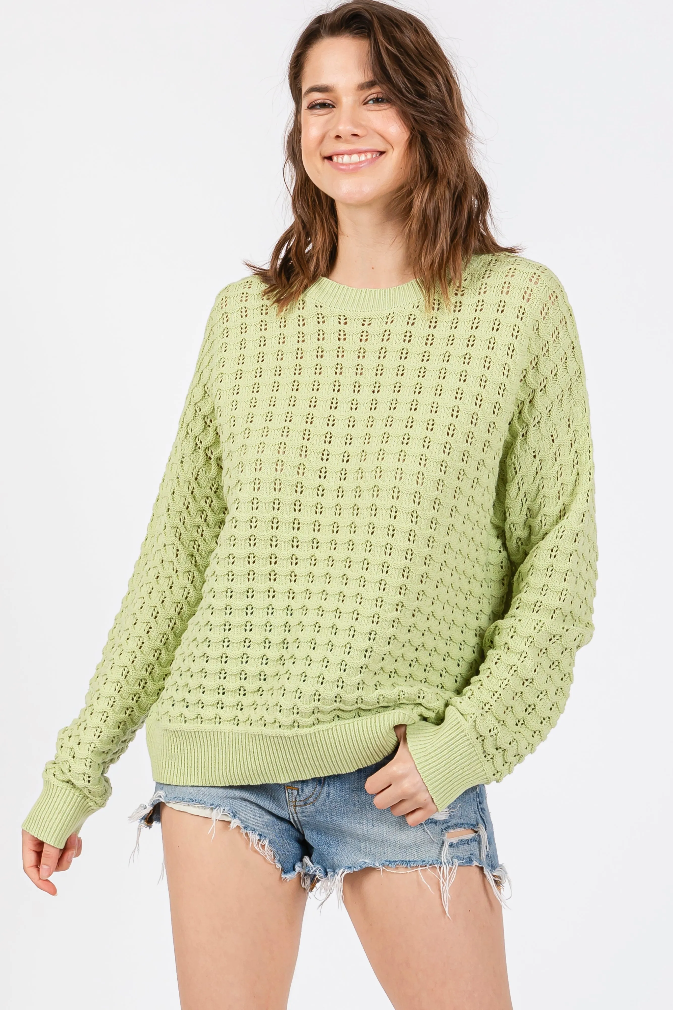 Lime Open Knit Maternity Long Sleeve Top sold by Pinkblush product image thumbnail 4