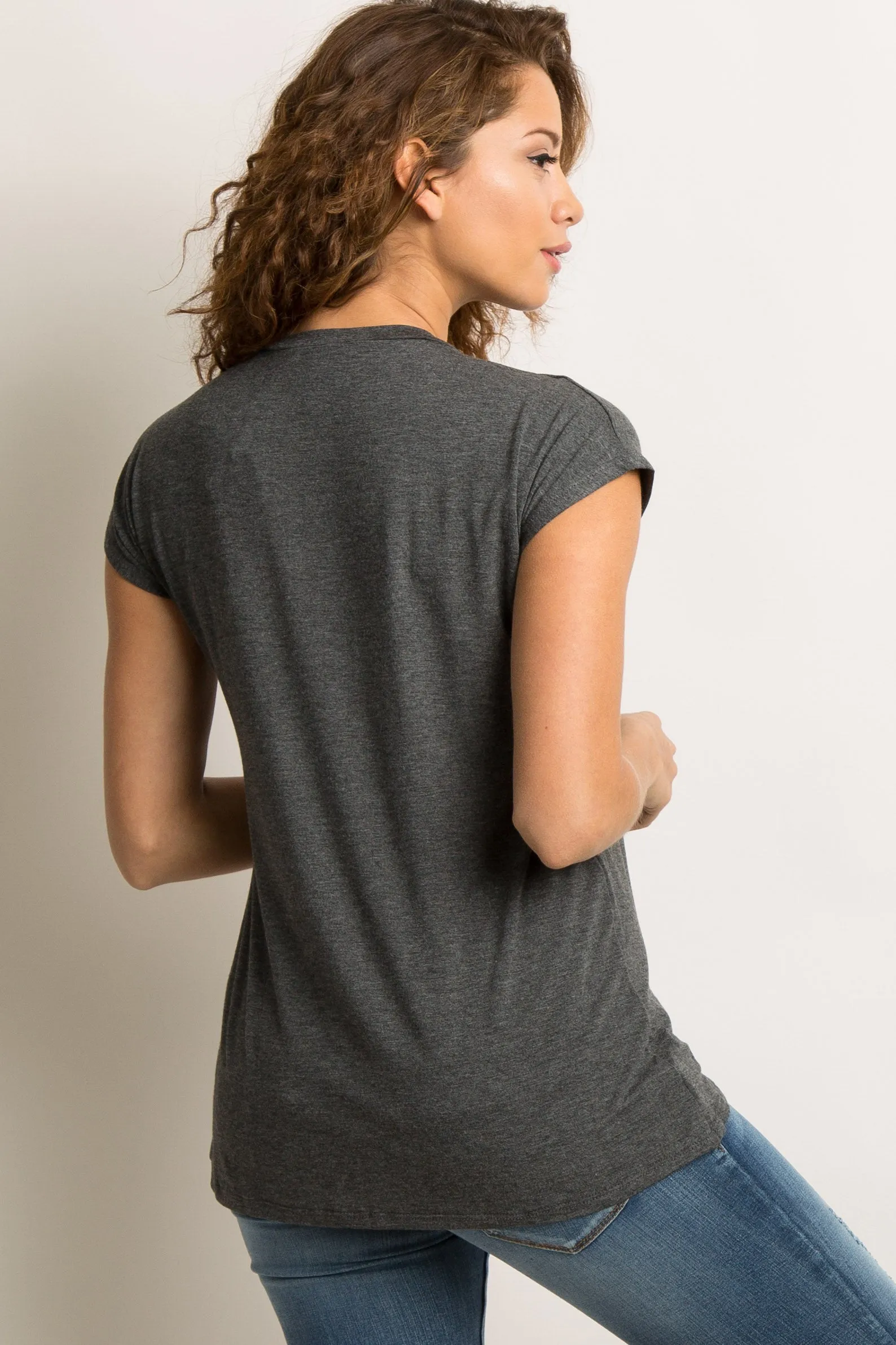 Charcoal Grey Layered Wrap Front Nursing Top sold by Pinkblush product image thumbnail 3
