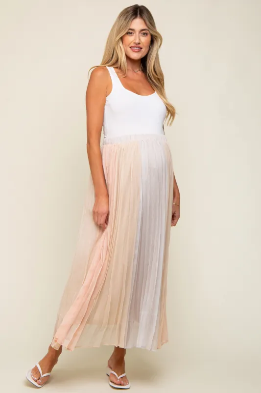 Grey Colorblocked Pleated Maternity Maxi Skirt sold by Pinkblush