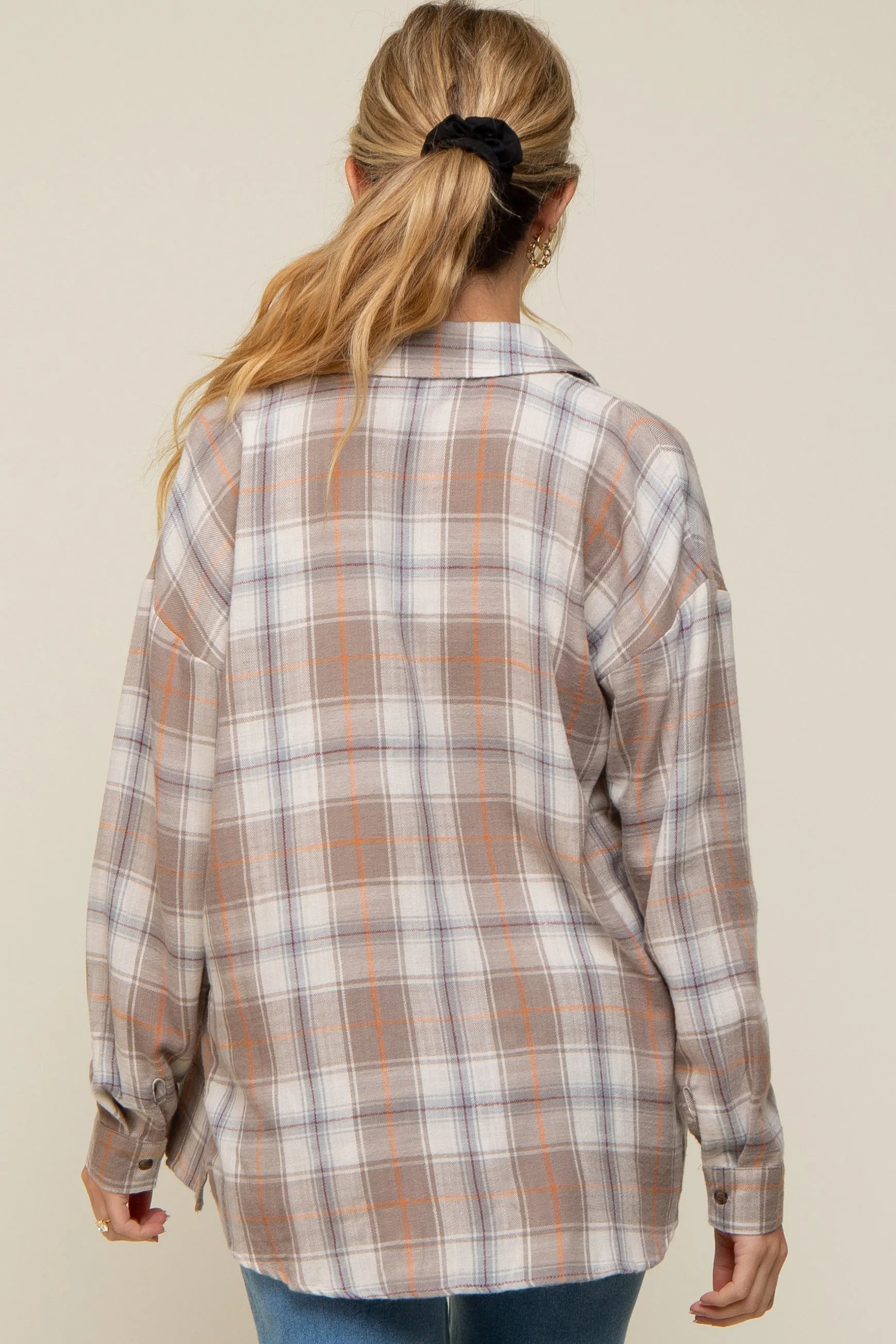 Taupe Flannel Plaid Button Up Maternity Top sold by Pinkblush product image thumbnail 3