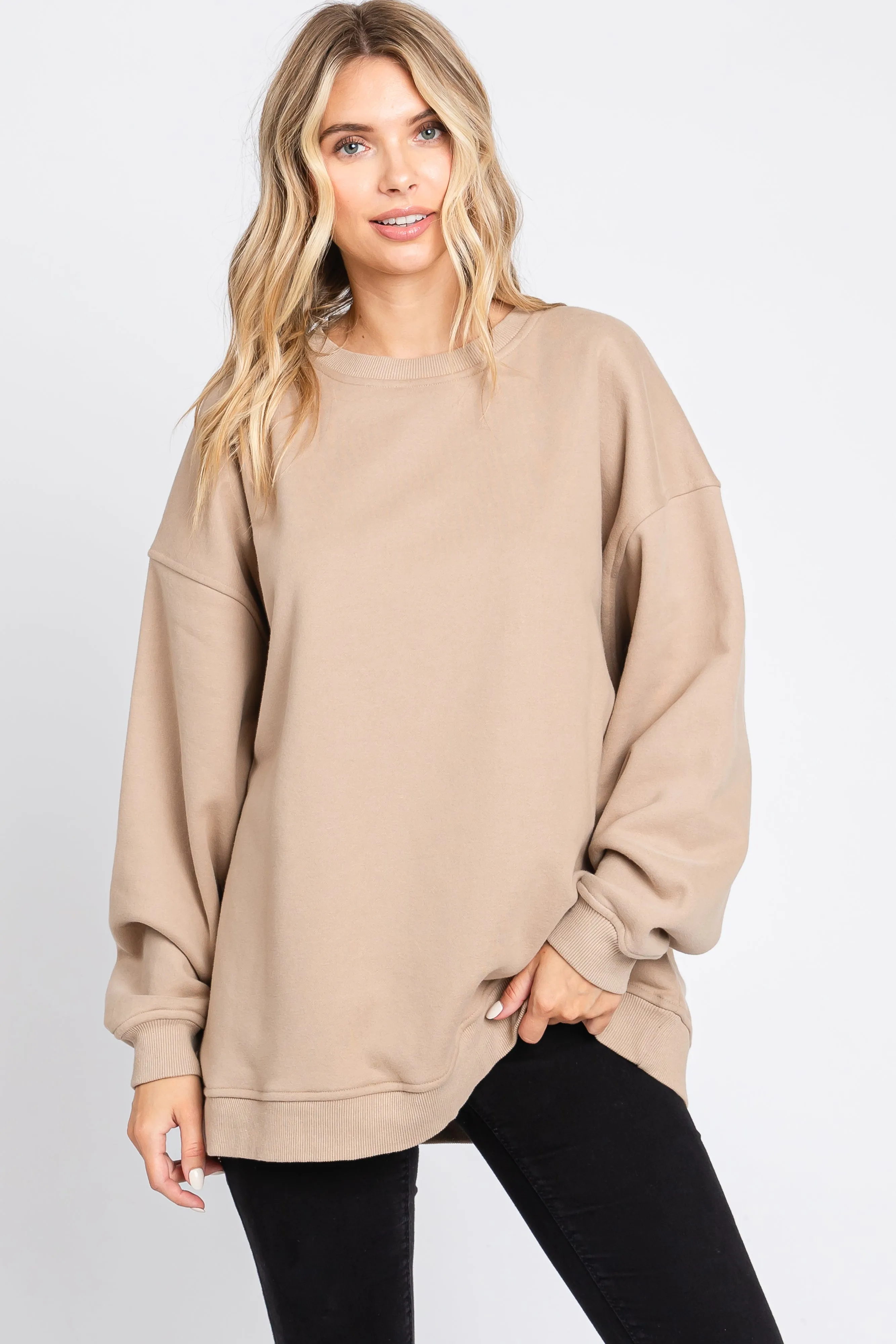 Beige Soft Knit Fleece Lined Maternity Sweatshirt sold by Pinkblush product image thumbnail 4