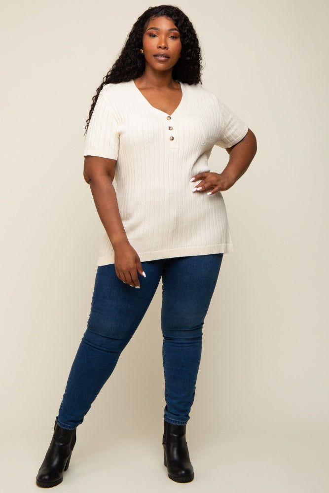 Cream Ribbed Knit Button Plus Top sold by Pinkblush product image thumbnail 4