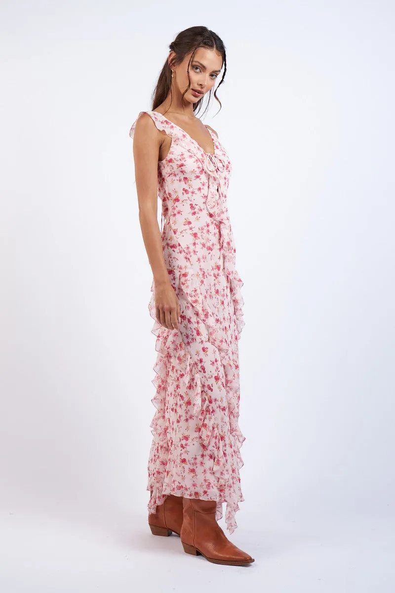 Peach Floral Asymmetric Ruffle Maxi Dress sold by Pinkblush product image thumbnail 5