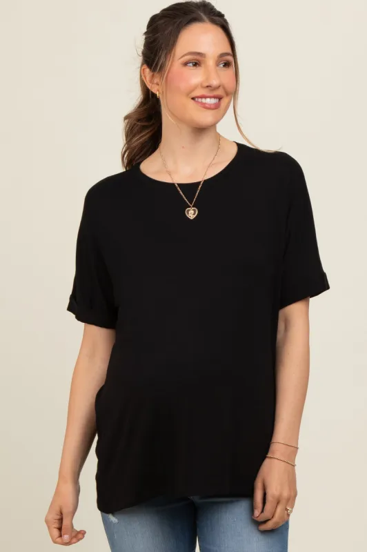 Black Relaxed Fit Maternity T-Shirt sold by Pinkblush