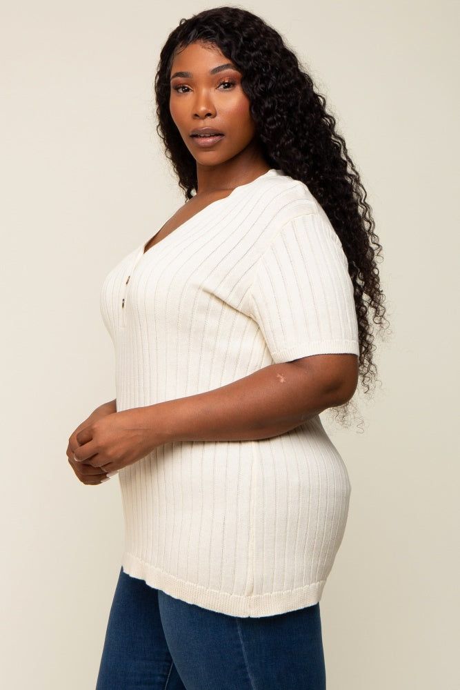Cream Ribbed Knit Button Plus Top sold by Pinkblush product image thumbnail 2