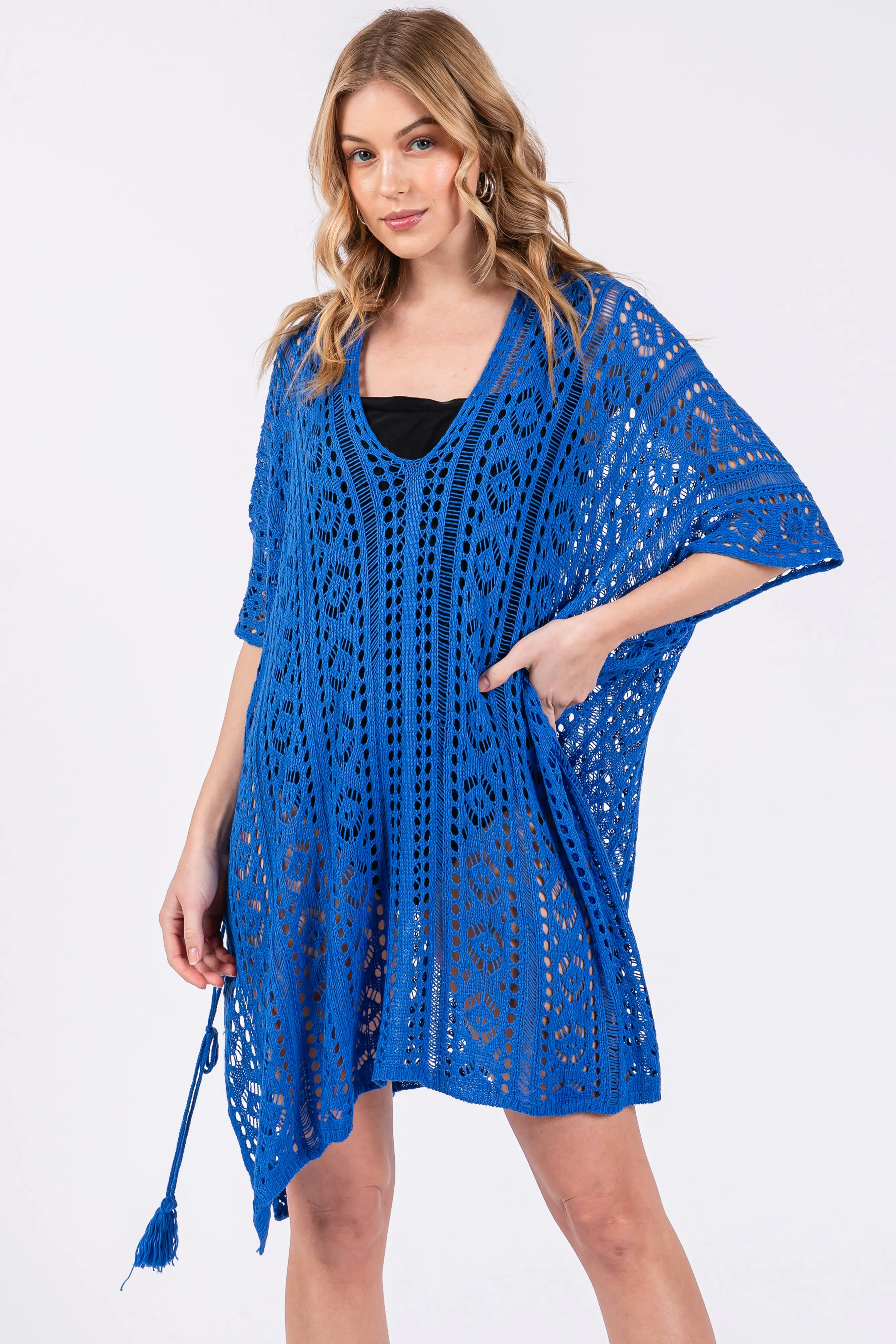 Royal Blue Crochet Knit Swim Cover Up sold by Pinkblush