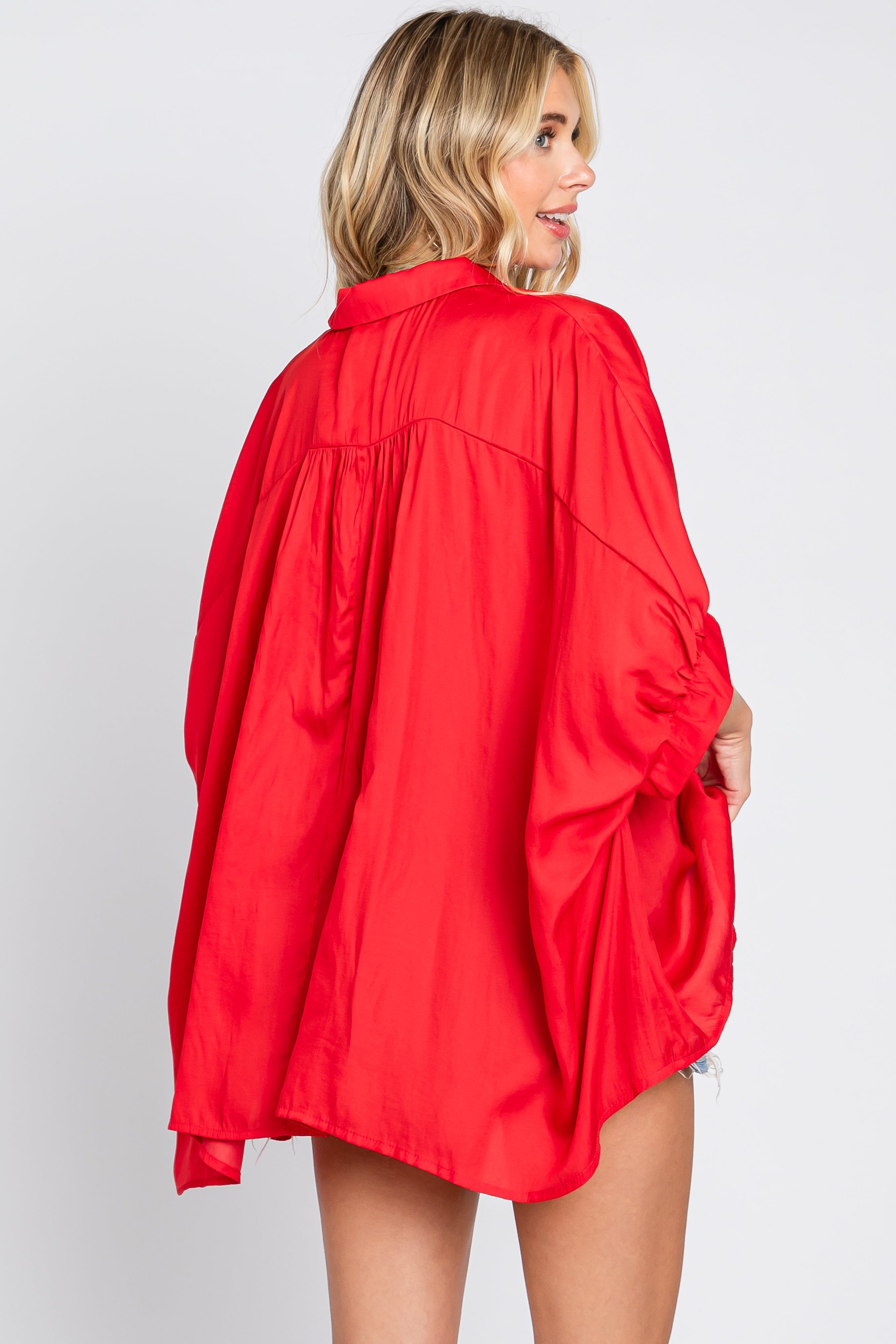 Red Oversized Button Down Blouse sold by Pinkblush product image thumbnail 4