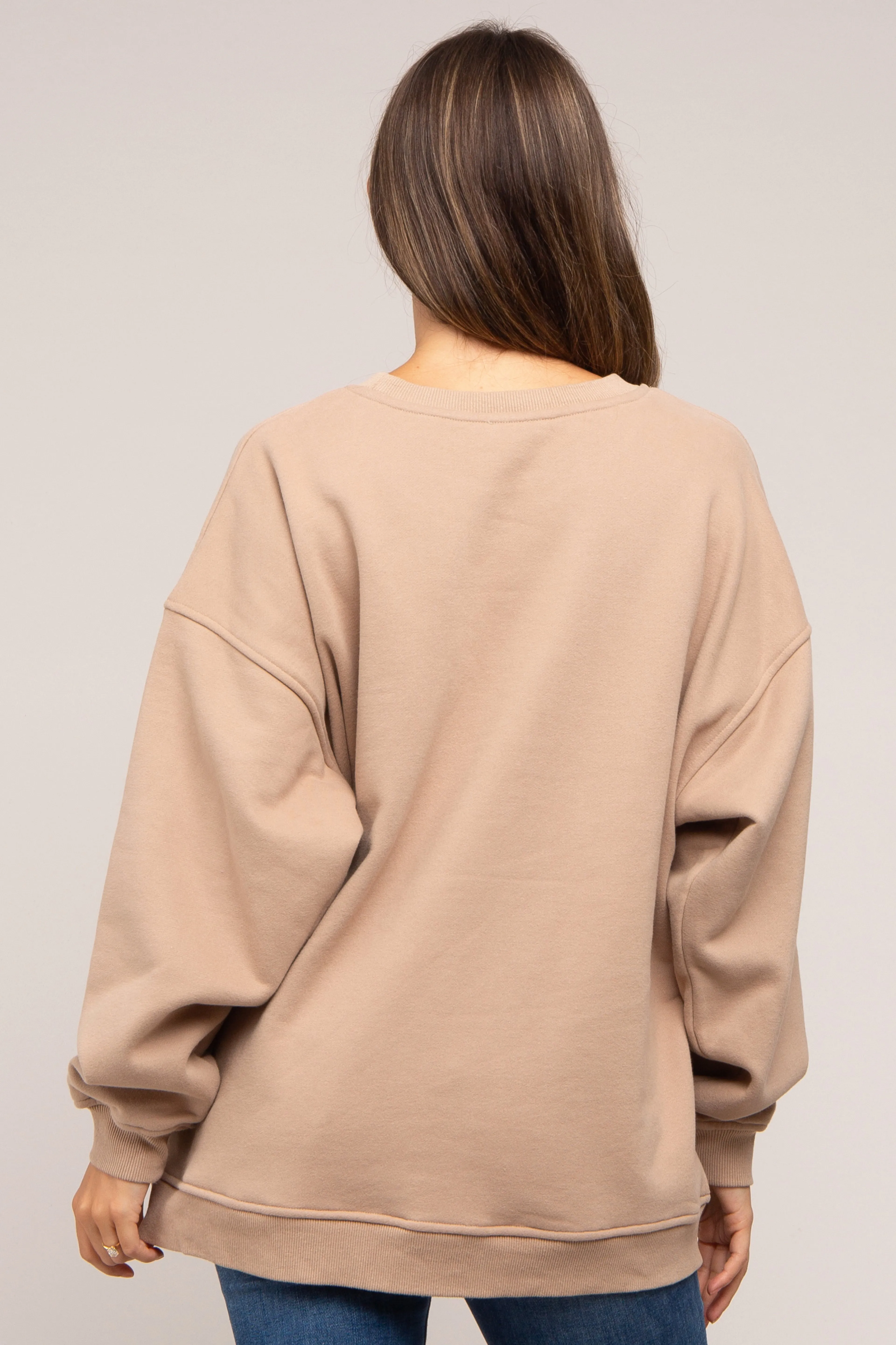 Beige Soft Knit Fleece Lined Maternity Sweatshirt sold by Pinkblush product image thumbnail 3