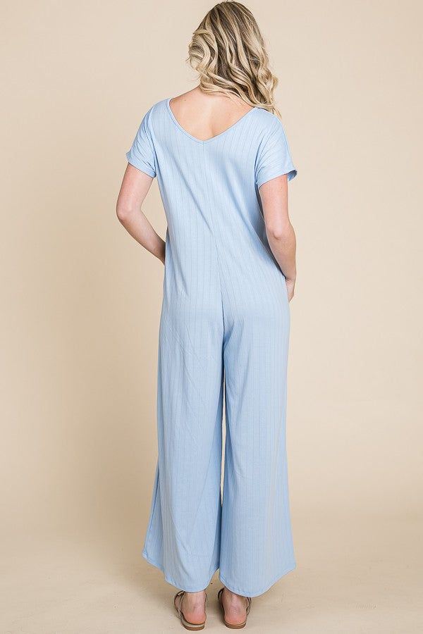 Light Blue Ribbed Wide Leg Jumpsuit sold by Pinkblush product image thumbnail 3
