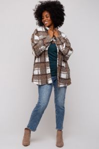 Brown Plaid Sherpa Jacket sold by Pinkblush