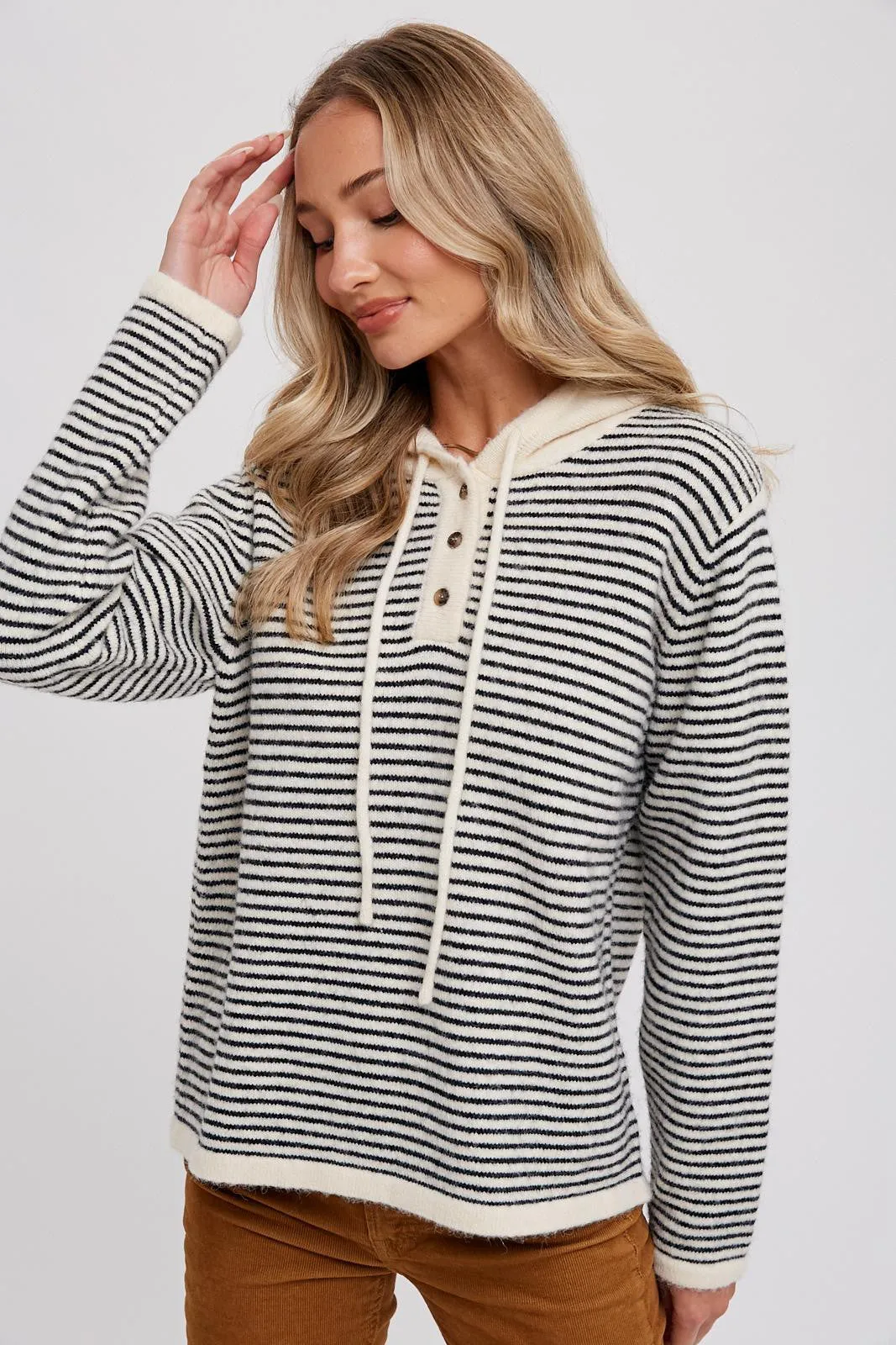Black Striped Drawstring Hooded Maternity Sweater sold by Pinkblush product image thumbnail 4