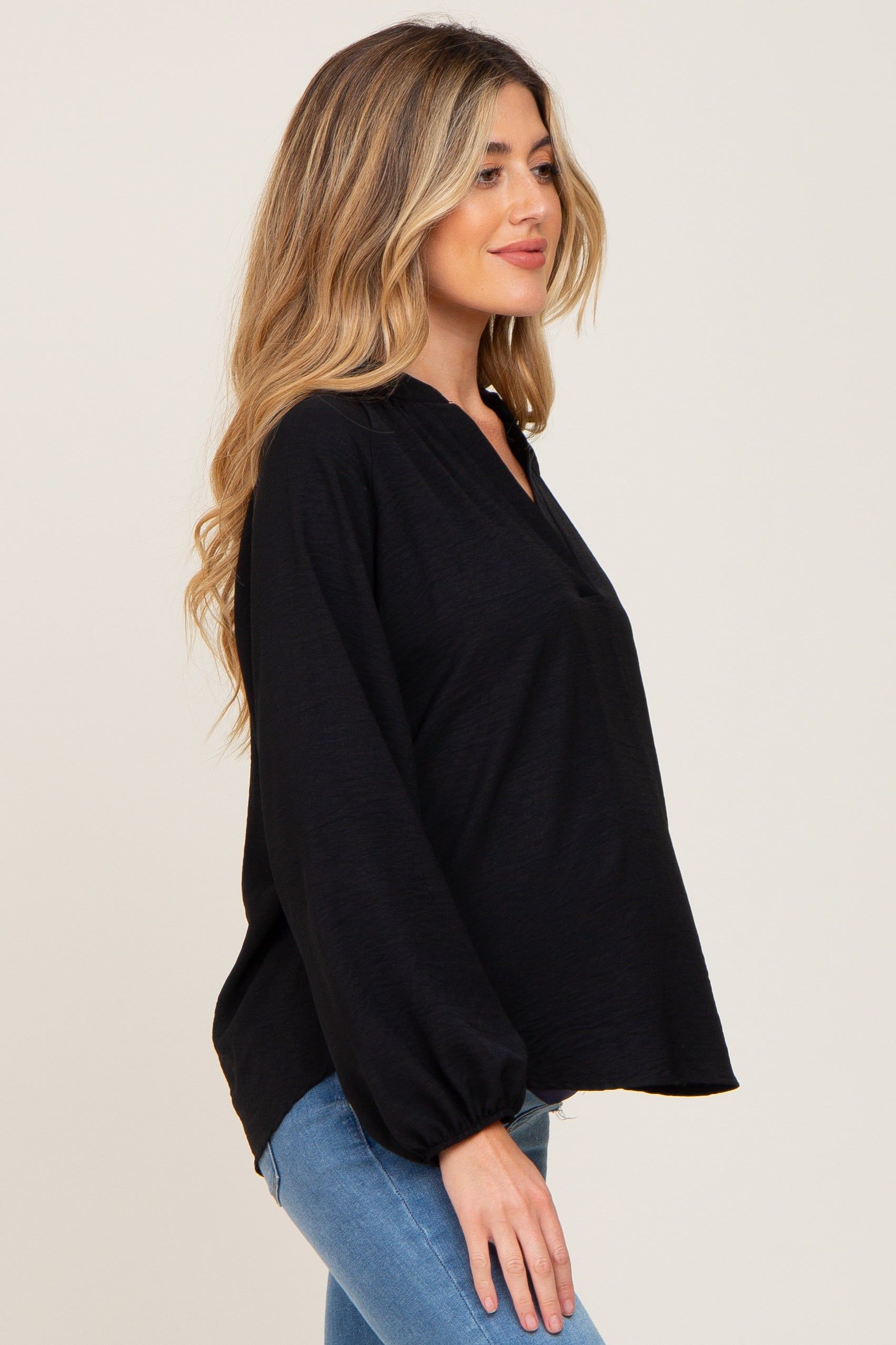 Black Basic V-Neck Maternity Blouse sold by Pinkblush product image thumbnail 3