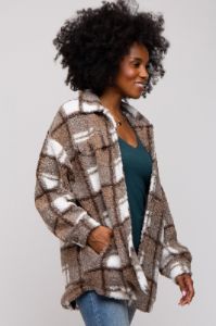 Brown Plaid Sherpa Jacket sold by Pinkblush