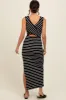 Black Striped Ribbed Open Back Maxi Dress sold by Pinkblush