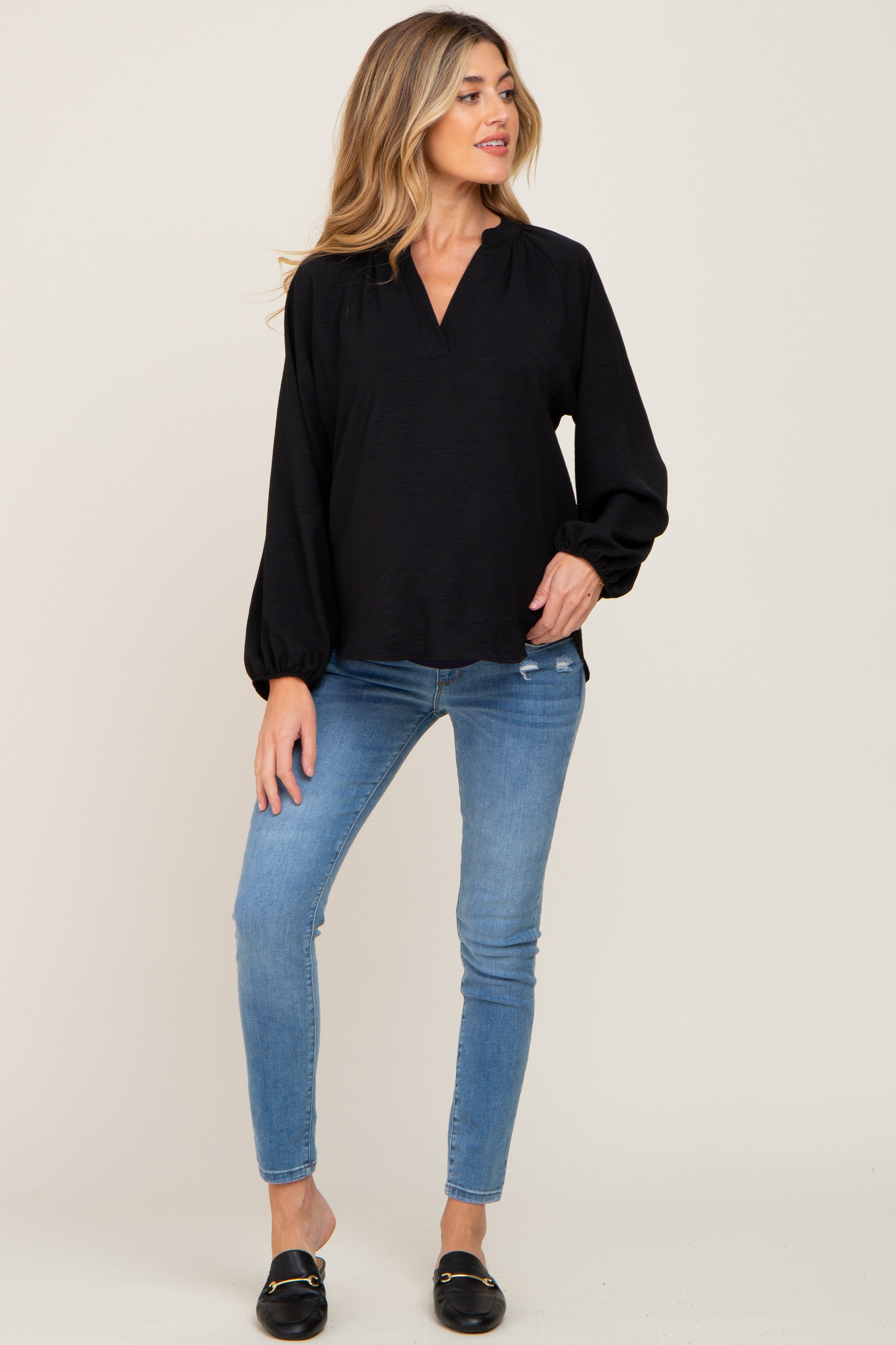 Black Basic V-Neck Maternity Blouse sold by Pinkblush