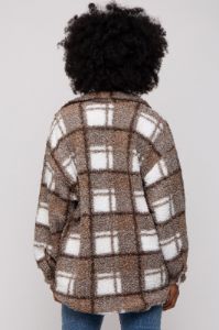 Brown Plaid Sherpa Jacket sold by Pinkblush