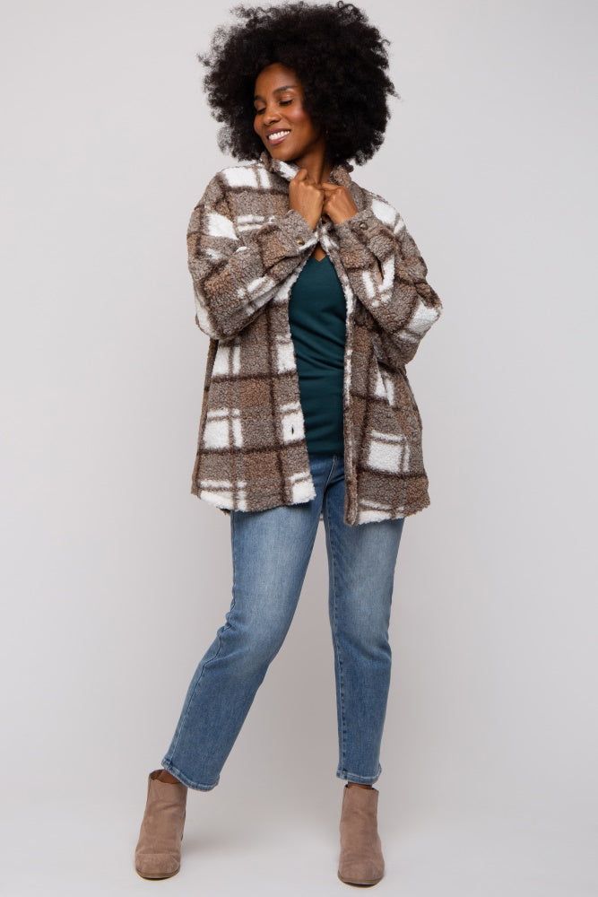 Brown Plaid Sherpa Jacket sold by Pinkblush product image thumbnail 4