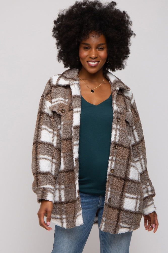 Brown Plaid Sherpa Jacket sold by Pinkblush